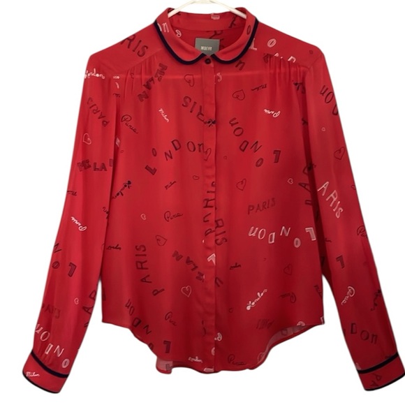 Anthropologie Maeve Red, Navy Trim London Milan & Paris Long-Sleeve Top 8 EUC - Picture 2 of 15